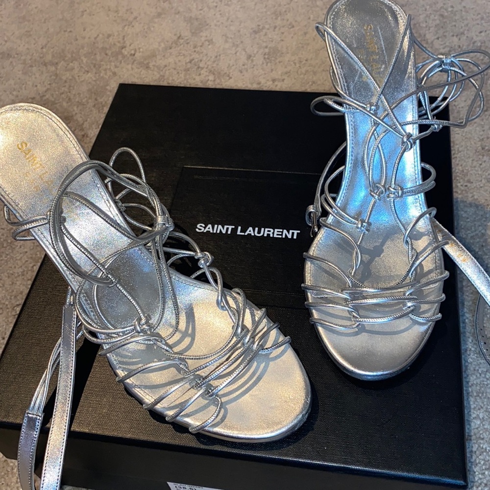 Saint Laurent silver-laminated leather sandals